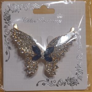 Chloe Accessory Pin Gold and Blue Butterfly Brooch